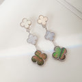 VCA CLOVER 3 MOTIFS CHALCEDONY DARK MOP SILVER EARRINGS