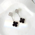 VCA CLOVER 2 MOTIFS DIAMOND ONYX EARRINGS SILVER
