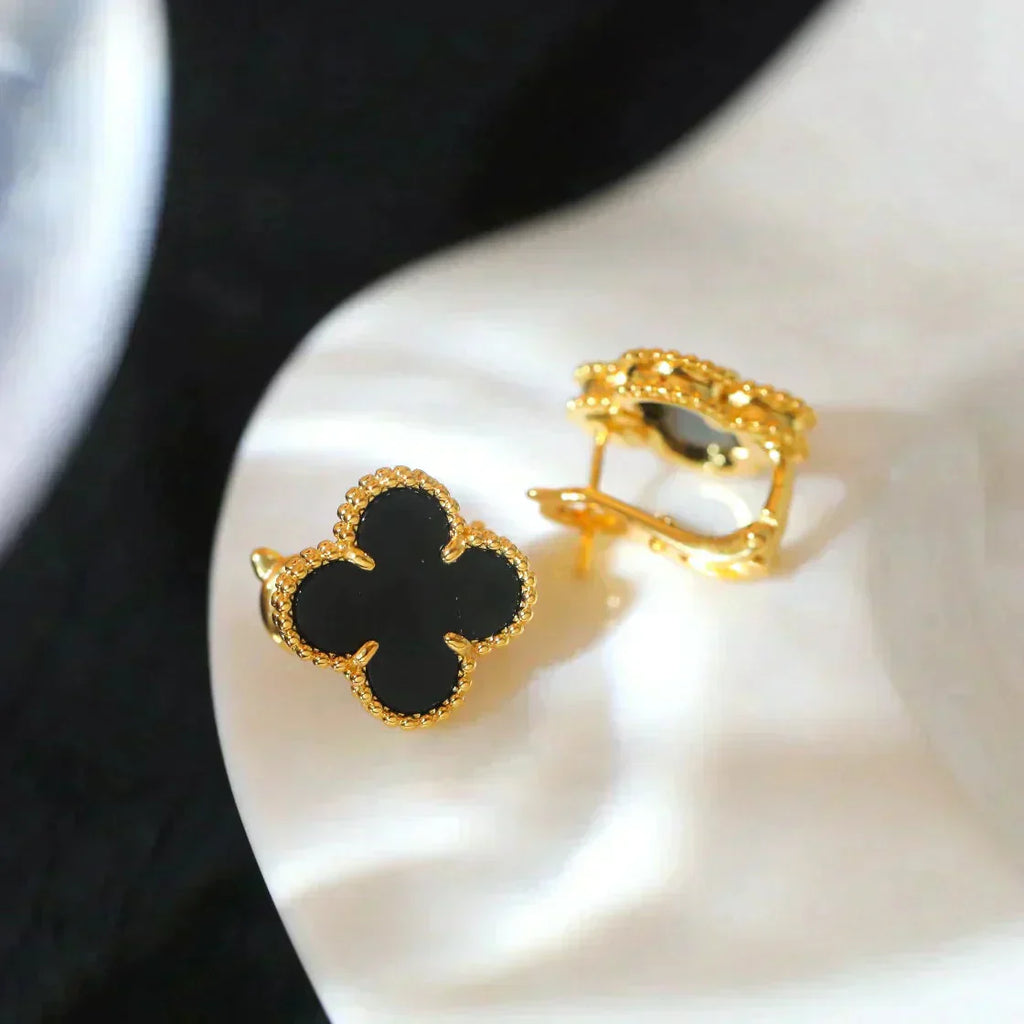 VCA CLOVER MEDIUM 1 MOTIFS ONYX STUD EARRINGS