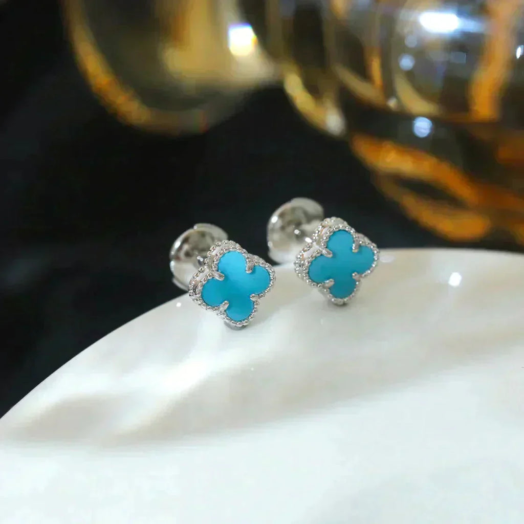 VCA CLOVER MINI TUROUOISE SILVER STUD EARRINGS