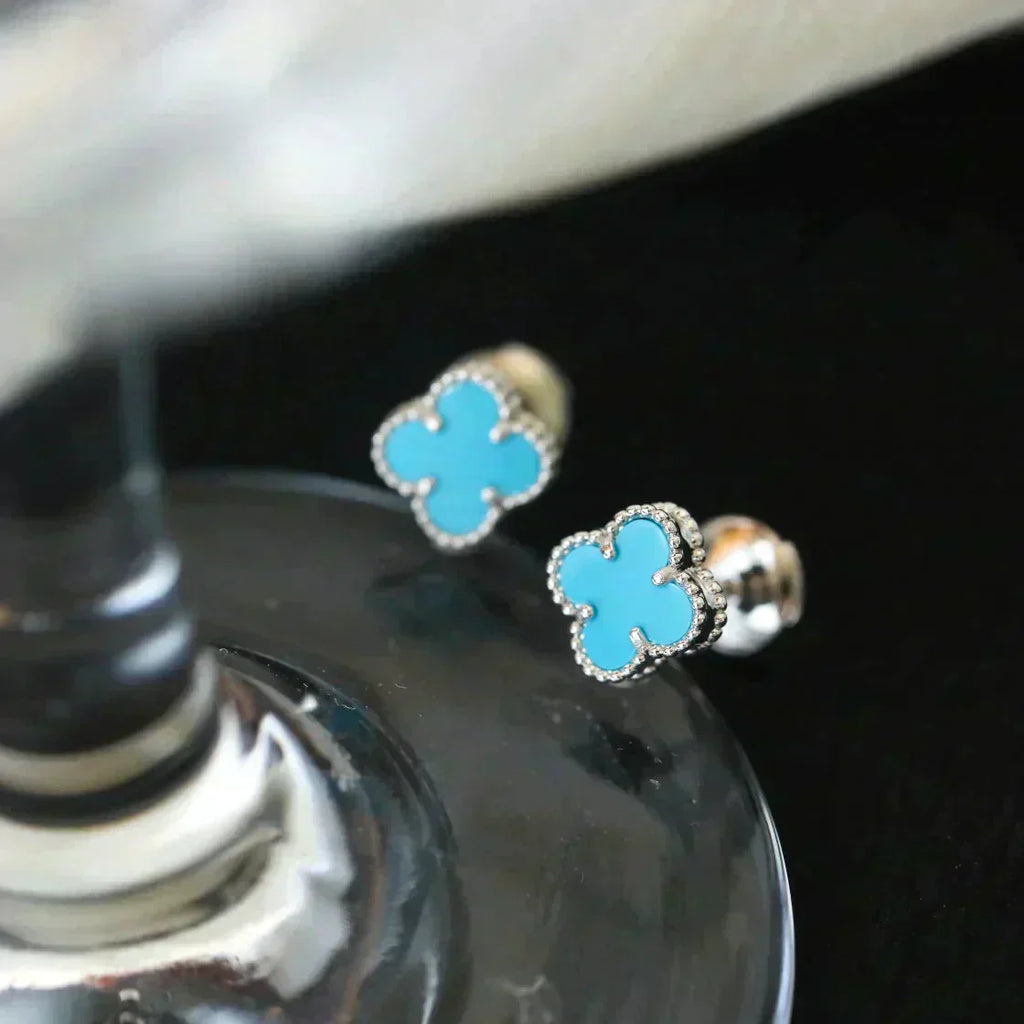 VCA CLOVER MINI TUROUOISE SILVER STUD EARRINGS