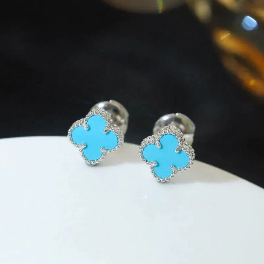 VCA CLOVER MINI TUROUOISE SILVER STUD EARRINGS