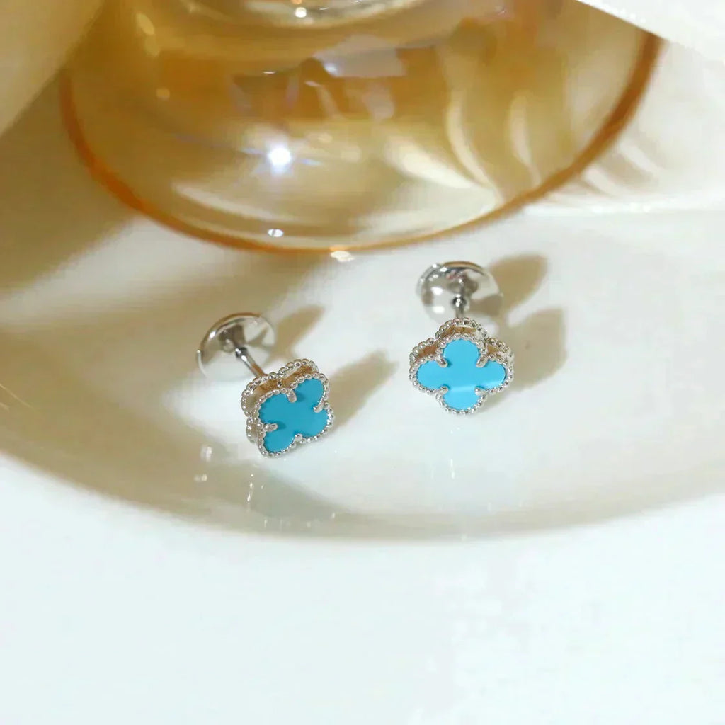 VCA CLOVER MINI TUROUOISE SILVER STUD EARRINGS