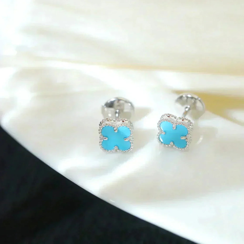 VCA CLOVER MINI TUROUOISE SILVER STUD EARRINGS