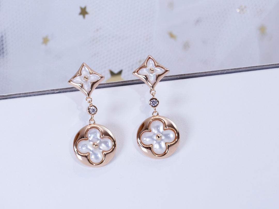 LOUIS VUITTON STAR AND SUN PINK GOLD MOP DROP EARRINGS