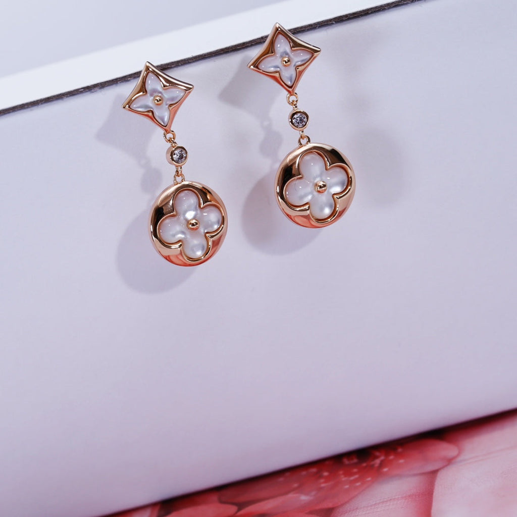 LOUIS VUITTON STAR AND SUN PINK GOLD MOP DROP EARRINGS