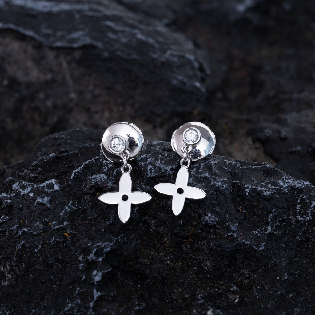 LOUIS VUITTON VIDYLLE SILVER DIAMOND MINI DROP EARRINGS