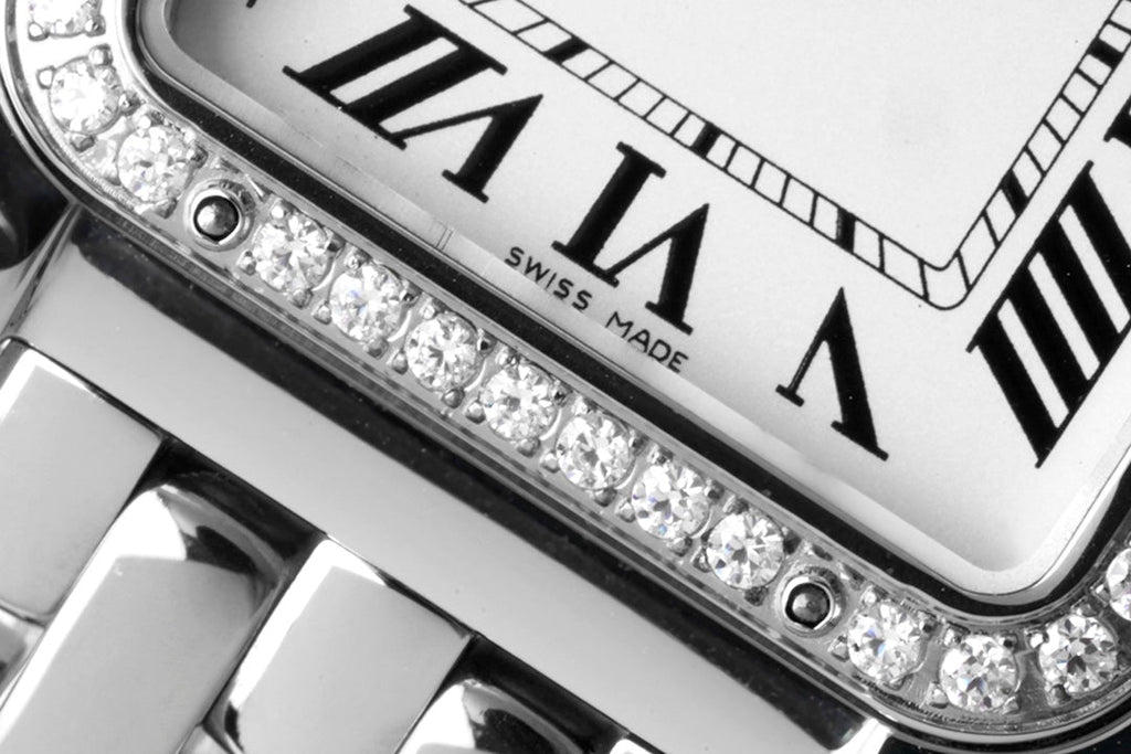 CARTIER PANTHERE 27MM SILVER CASE DIAMOND BEZEL WHITE DIAL