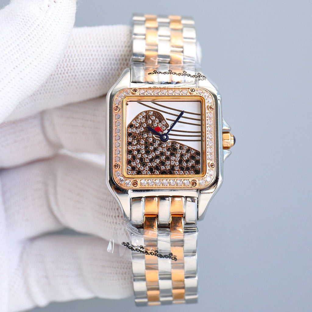CARTIER PANTHERE 27MM PINK GOLD CASE DIAMOND BEZEL DIAMOND DIAL