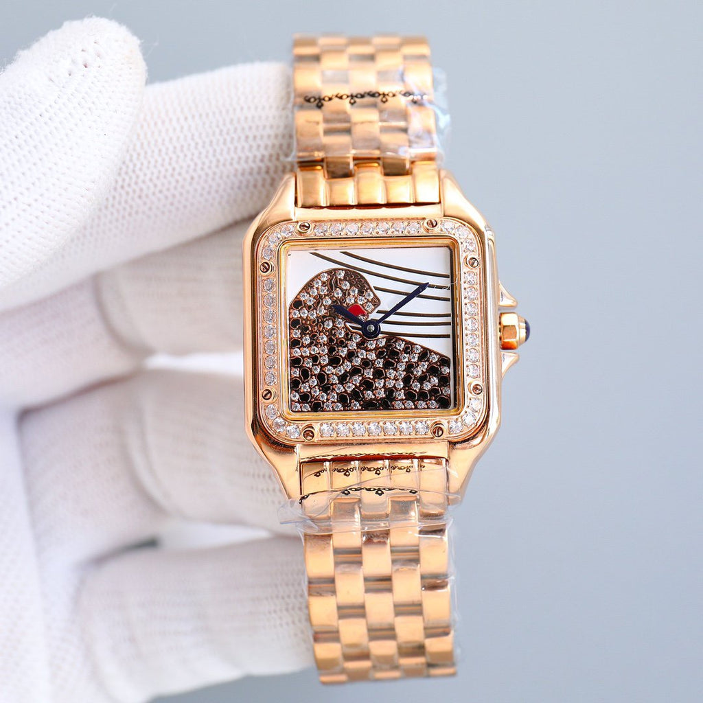 CARTIER PANTHERE 27MM PINK GOLD CASE DIAMOND BEZEL DIAMOND DIAL