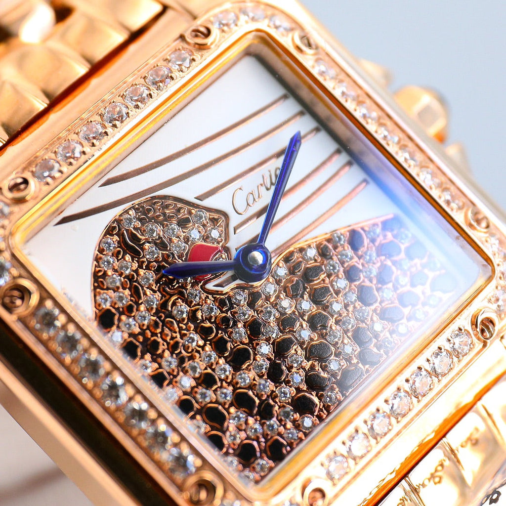 CARTIER PANTHERE 27MM PINK GOLD CASE DIAMOND BEZEL DIAMOND DIAL