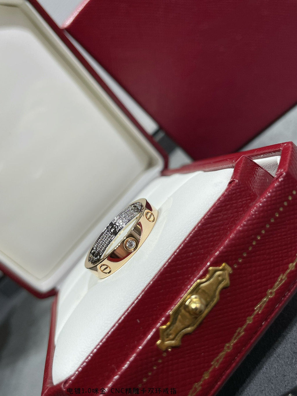 CARTIER LOVE PINK GOLD SILVER DIAMOND DOUBLE RING