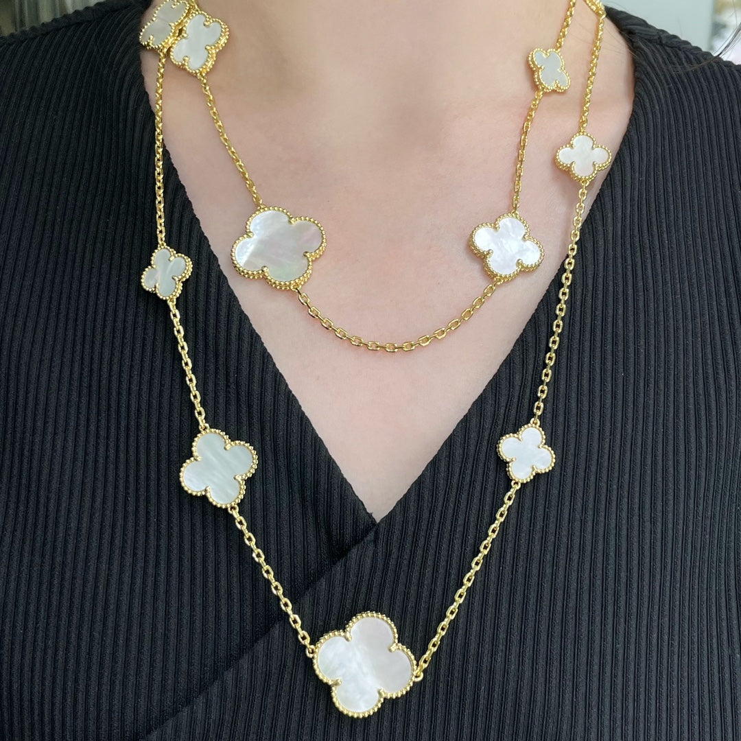 VCA CLOVER 16 MOTIF WHITE MOP GOLD NECKLACE