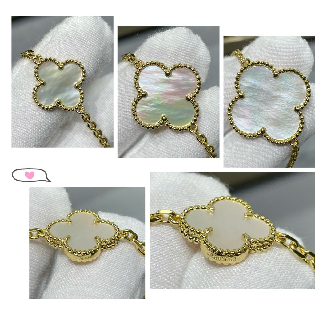 VCA CLOVER 16 MOTIF WHITE MOP GOLD NECKLACE