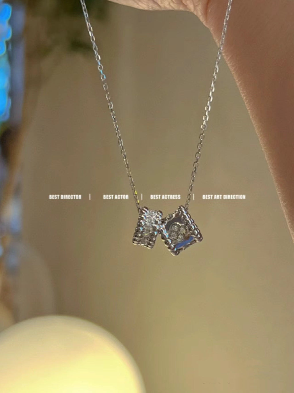 VCA PERLEE DOUBLE PENDANT SILVER DIAMOND NECKLACE