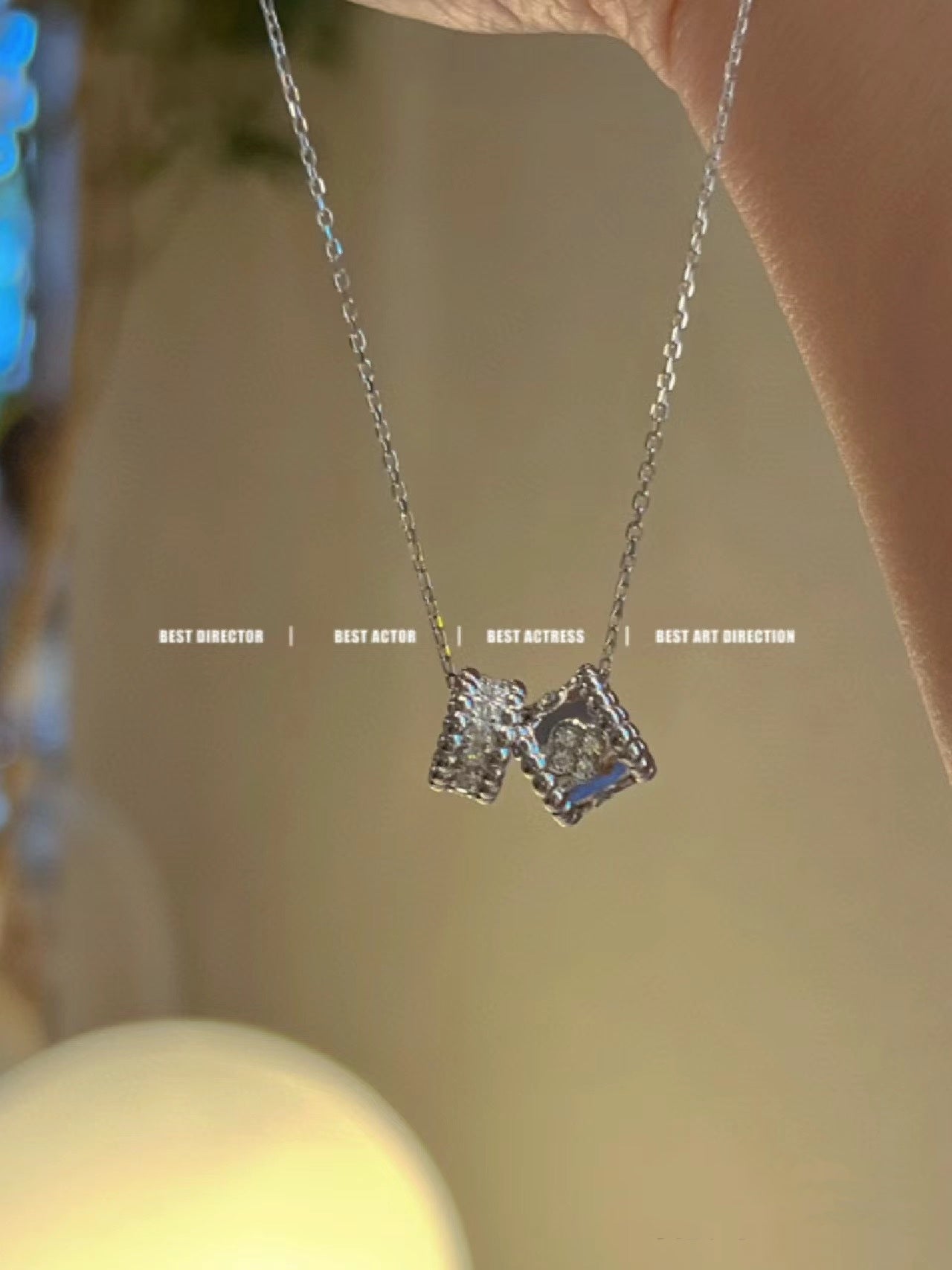 VCA PERLEE DOUBLE PENDANT SILVER DIAMOND NECKLACE