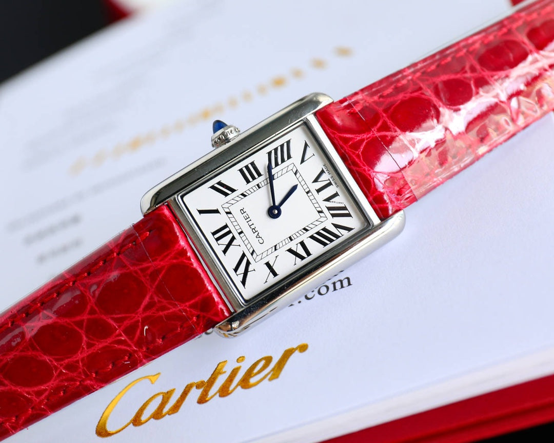 CARTIER TANK MUST SMALL CROCODILE STRAP WHITE DIAL