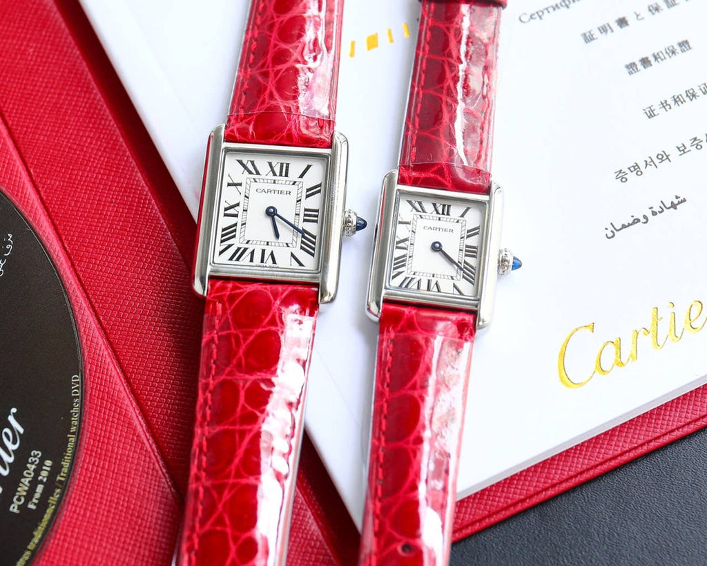 CARTIER TANK MUST SMALL CROCODILE STRAP WHITE DIAL