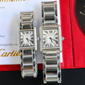 CARTIER TANK MUST SMALL STEEL DIAMOND BEZEL WHITE DIAL