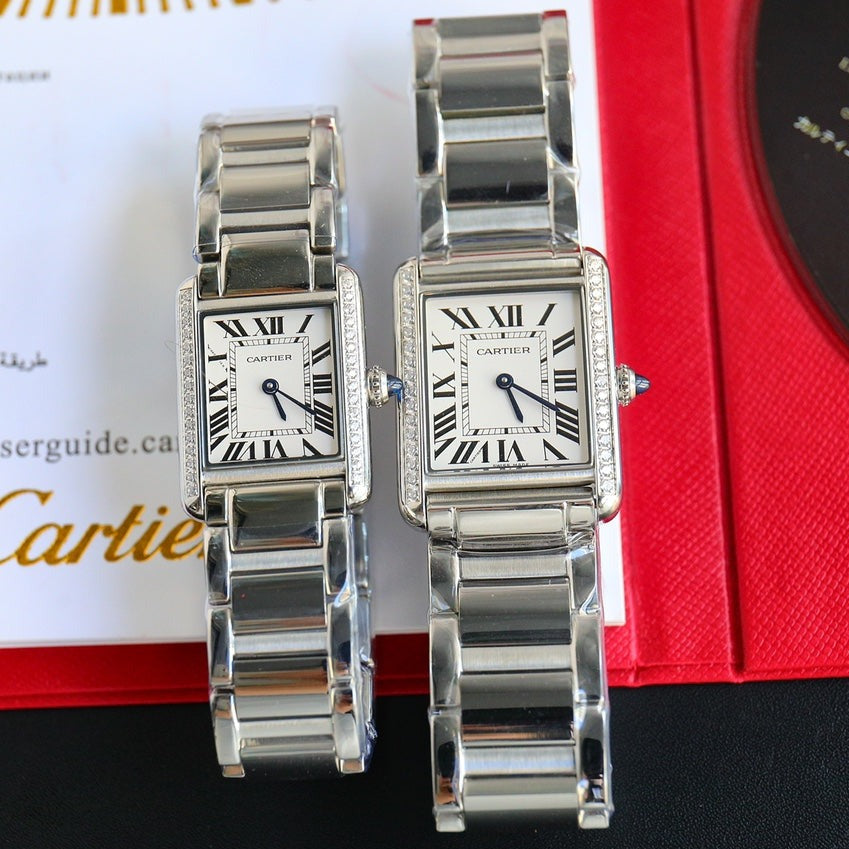 CARTIER TANK MUST SMALL STEEL DIAMOND BEZEL WHITE DIAL