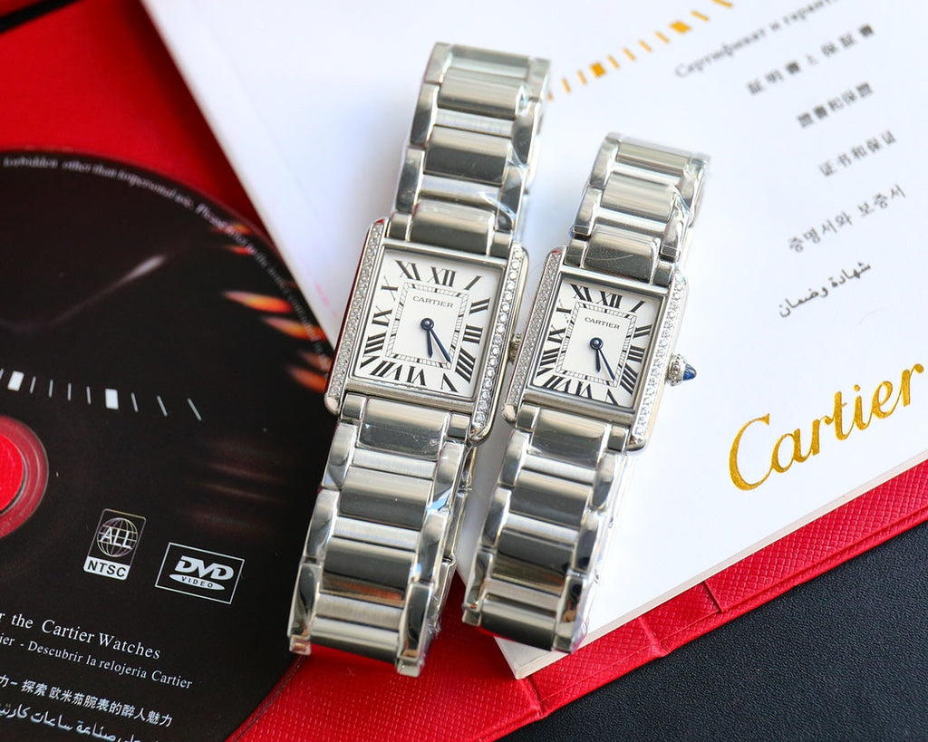 CARTIER TANK MUST SMALL STEEL DIAMOND BEZEL WHITE DIAL