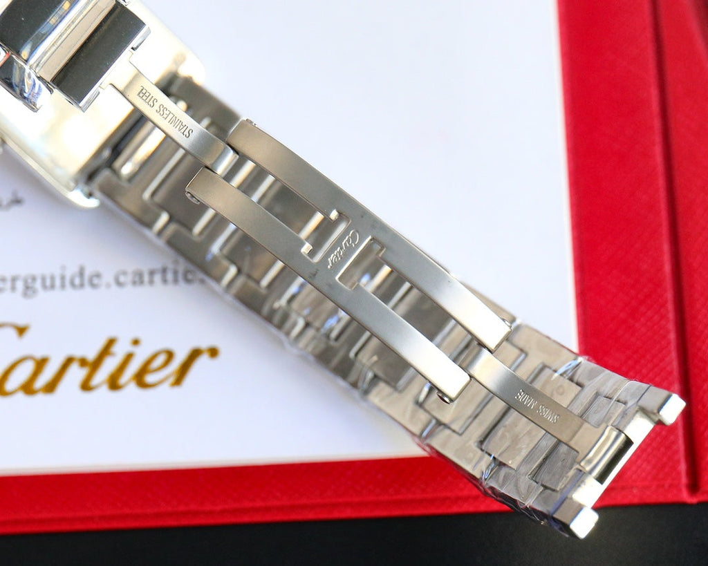 CARTIER TANK MUST SMALL STEEL DIAMOND BEZEL WHITE DIAL