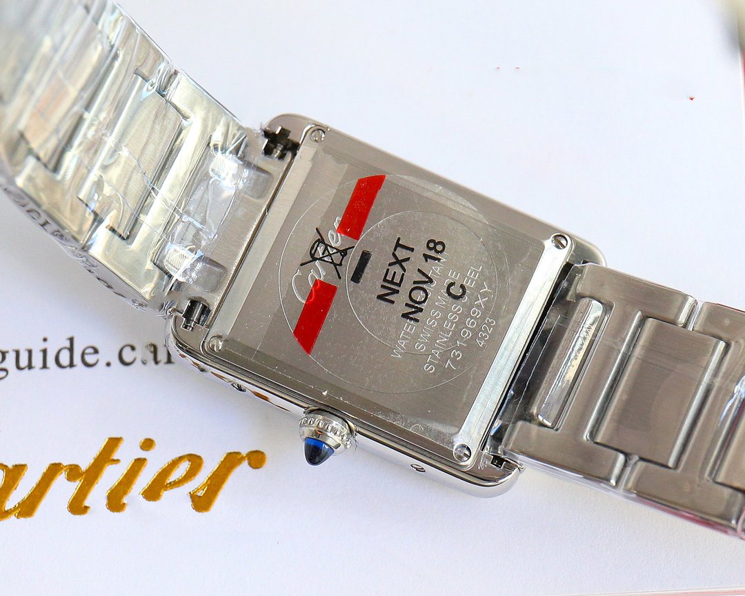 CARTIER TANK MUST SMALL STEEL DIAMOND BEZEL WHITE DIAL
