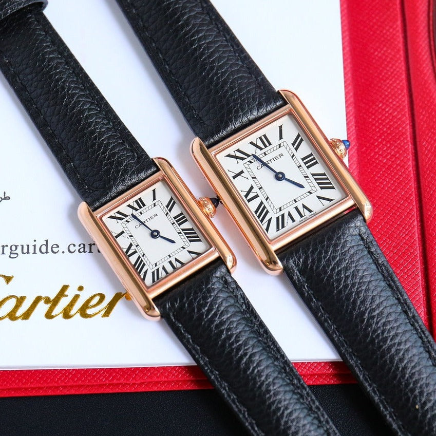 CARTIER TANK MUST SMALL PINK GOLD LEATHER STRAP WHITE DIAL