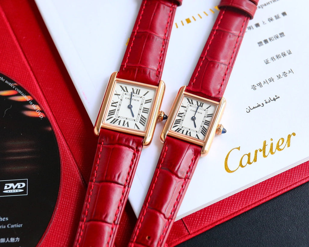 CARTIER TANK MUST SMALL PINK GOLD LEATHER STRAP WHITE DIAL