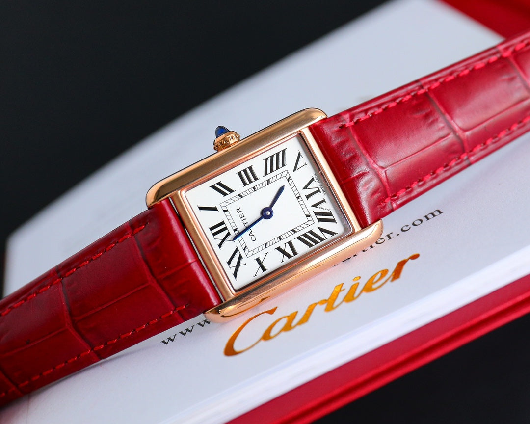CARTIER TANK MUST SMALL PINK GOLD LEATHER STRAP WHITE DIAL