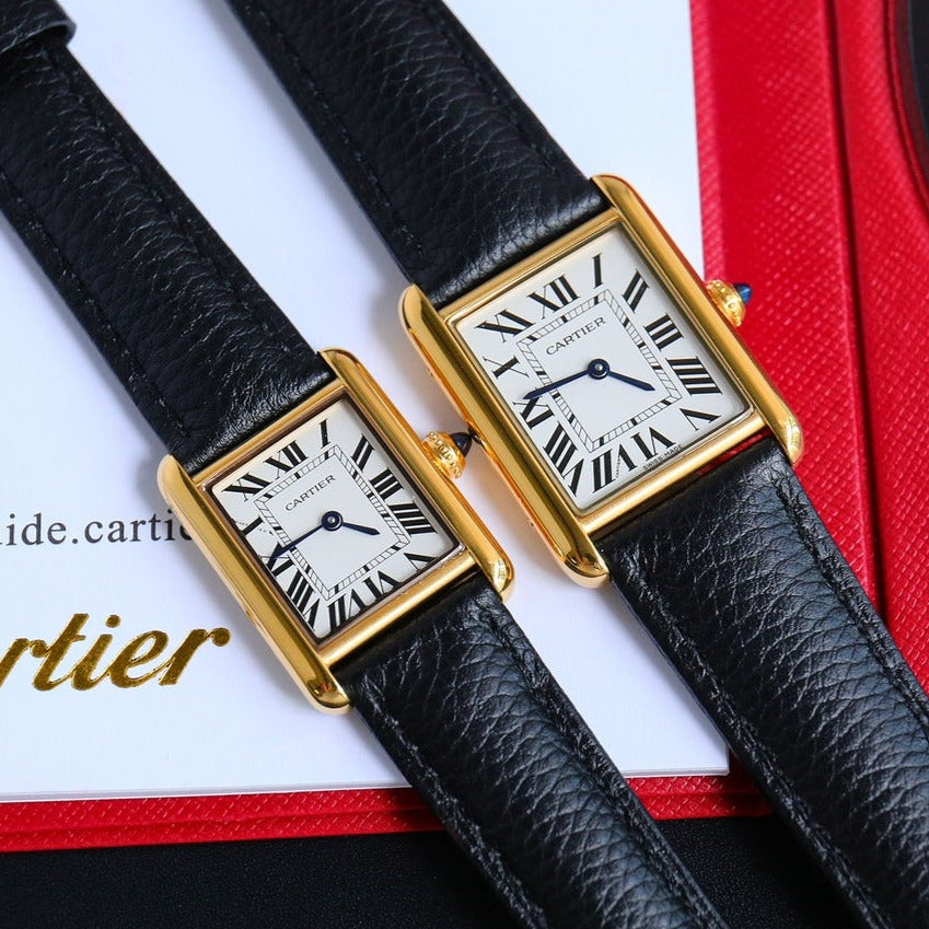 CARTIER TANK MUST SMALL GOLD LEATHER STRAP WHITE DIAL