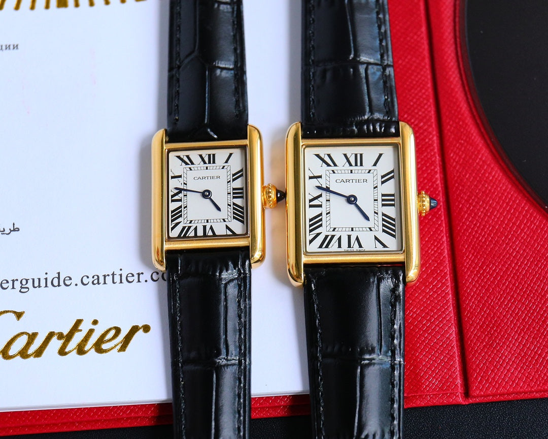 CARTIER TANK MUST SMALL GOLD LEATHER STRAP WHITE DIAL