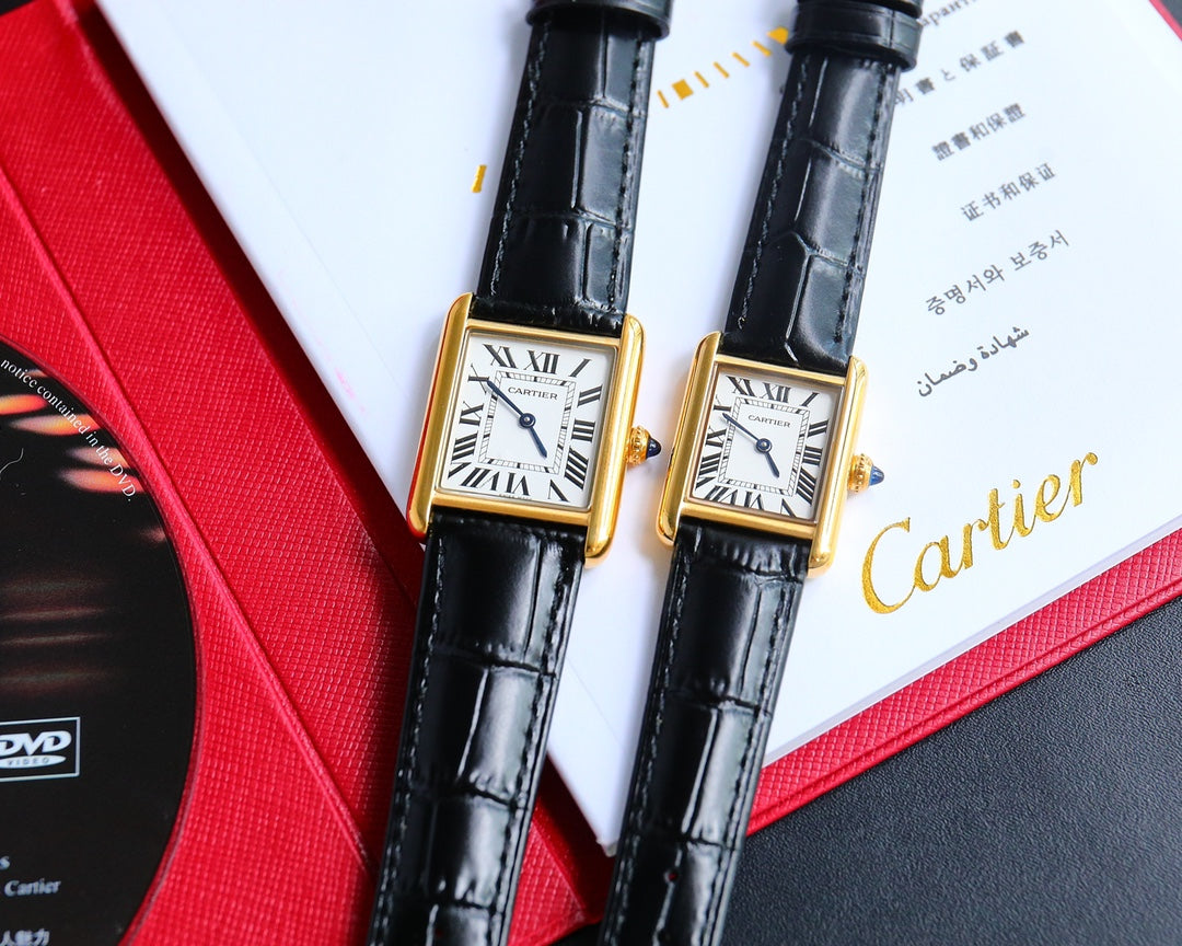 CARTIER TANK MUST SMALL GOLD LEATHER STRAP WHITE DIAL