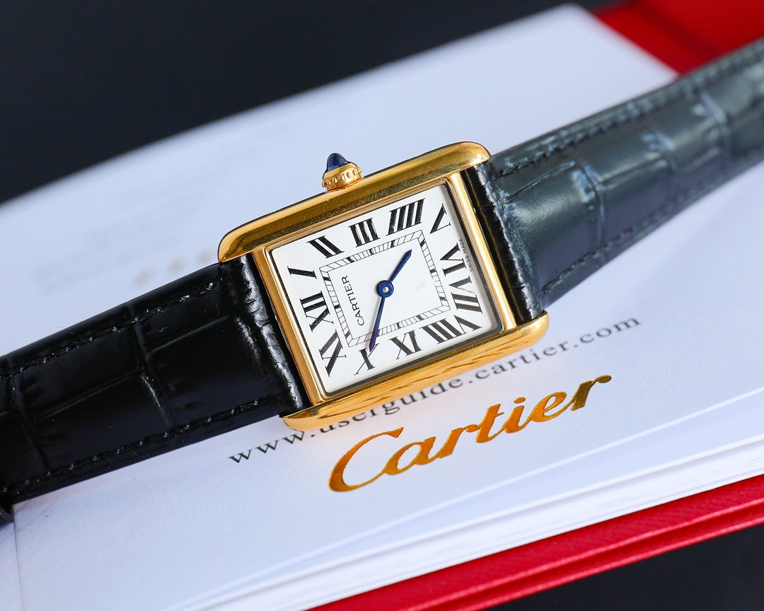 CARTIER TANK MUST SMALL GOLD LEATHER STRAP WHITE DIAL