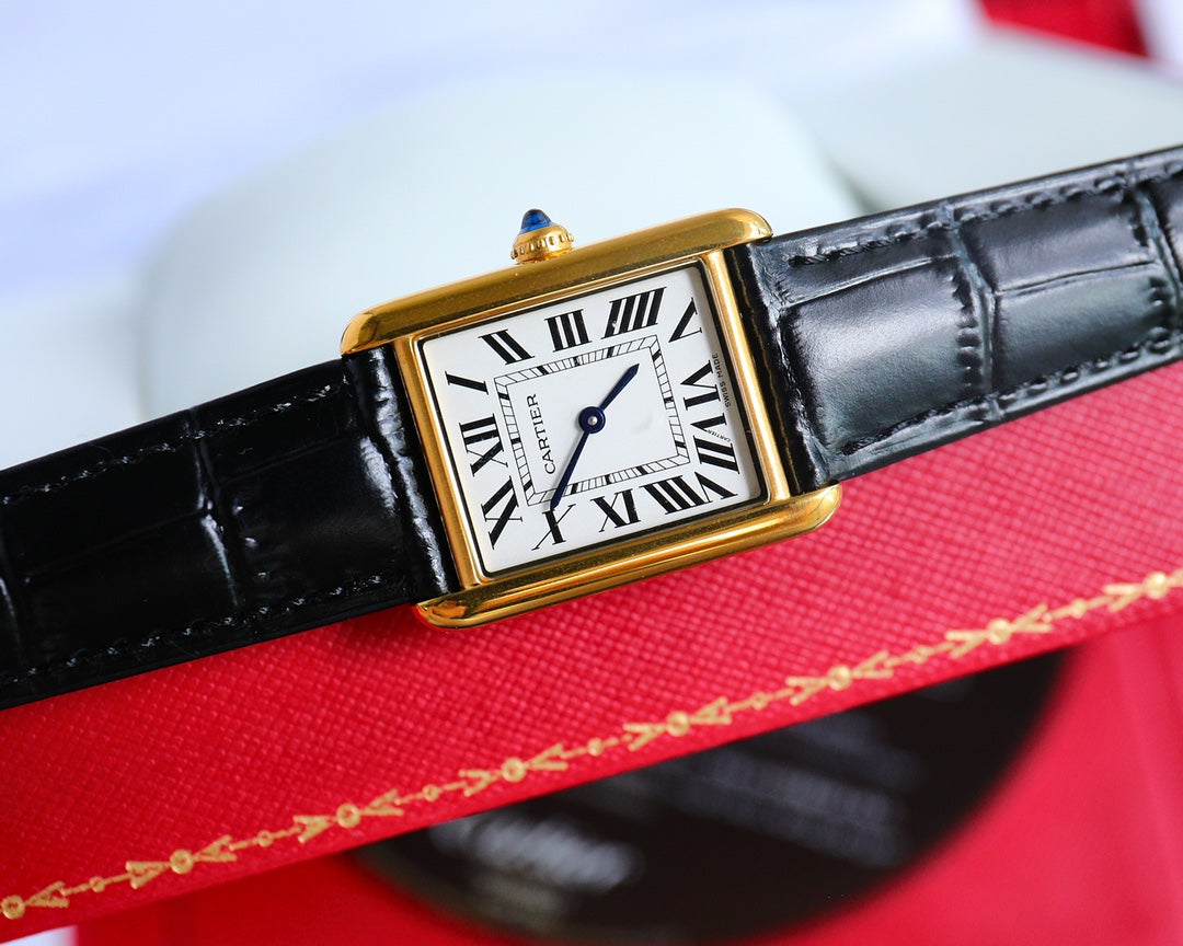 CARTIER TANK MUST SMALL GOLD LEATHER STRAP WHITE DIAL