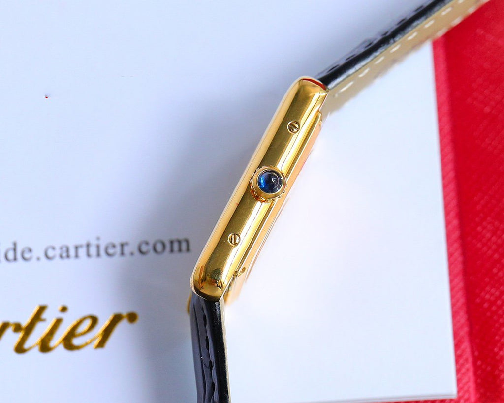 CARTIER TANK MUST SMALL GOLD LEATHER STRAP WHITE DIAL