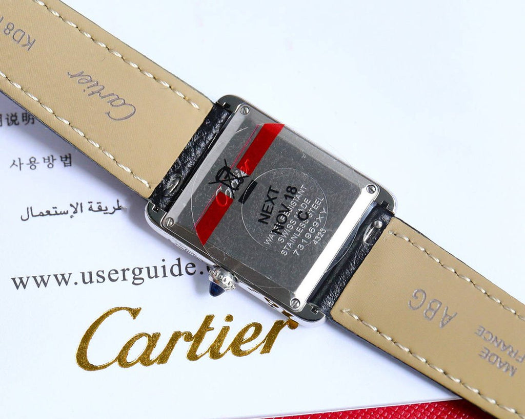 CARTIER TANK MUST SMALL STEEL LEATHER STRAP WHITE DIAL