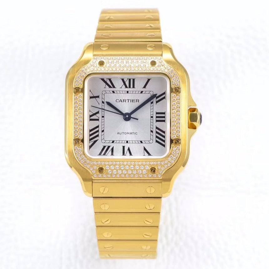 CARTIER SANTOS LADY 35.1MM AUTOMATIC GOLD DIAMOND BEZEL
