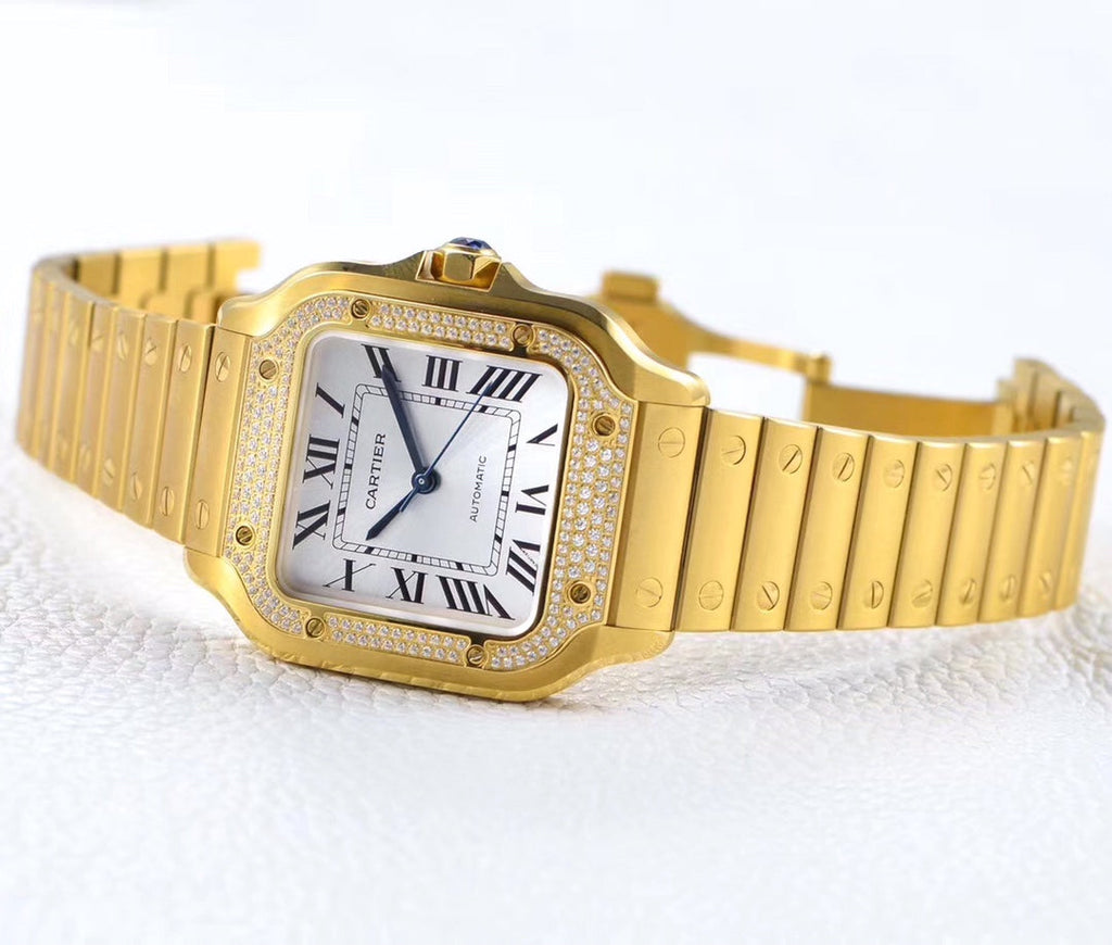 CARTIER SANTOS LADY 35.1MM AUTOMATIC GOLD DIAMOND BEZEL