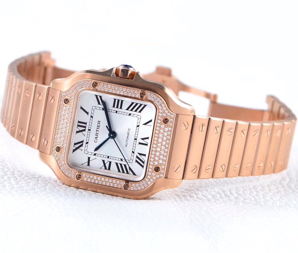 CARTIER SANTOS LADY 35.1MM AUTOMATIC PINK GOLD DIAMOND BEZEL