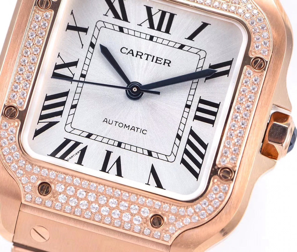 CARTIER SANTOS LADY 35.1MM AUTOMATIC PINK GOLD DIAMOND BEZEL