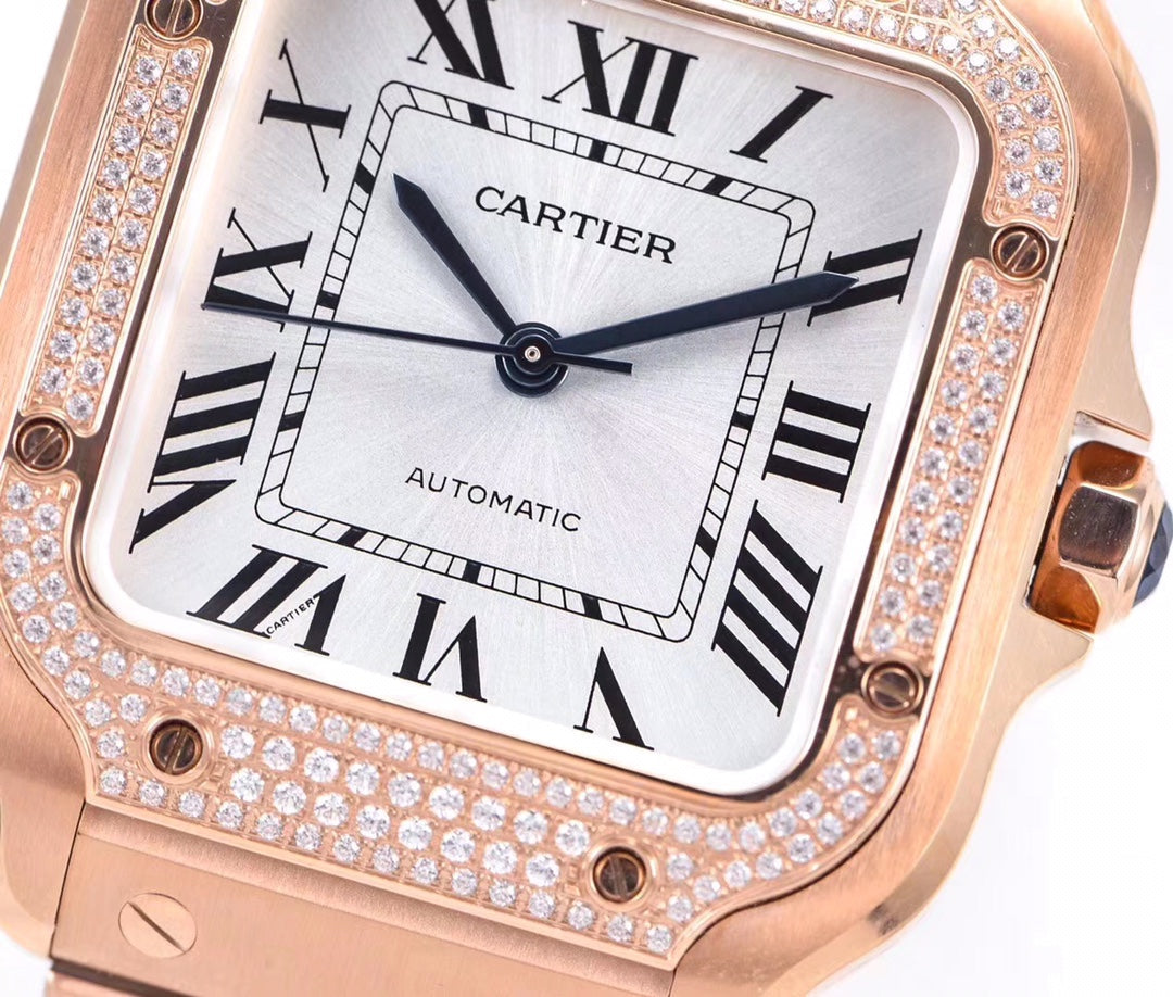 CARTIER SANTOS LADY 35.1MM AUTOMATIC PINK GOLD DIAMOND BEZEL
