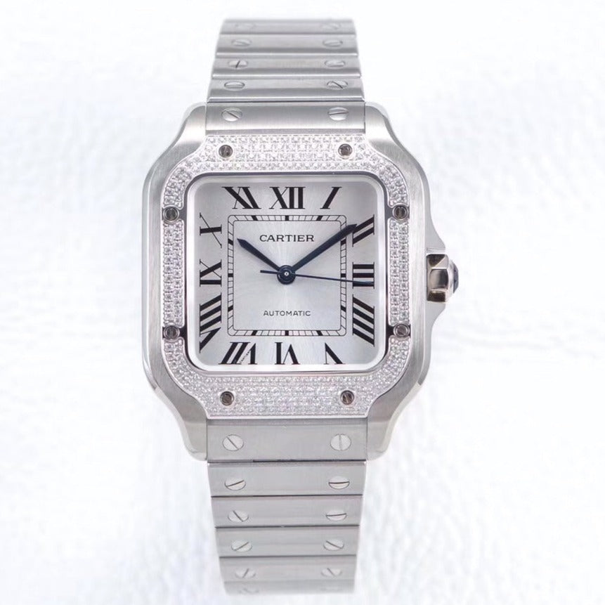 CARTIER SANTOS LADY 35.1MM AUTOMATIC SILVER DIAMOND BEZEL