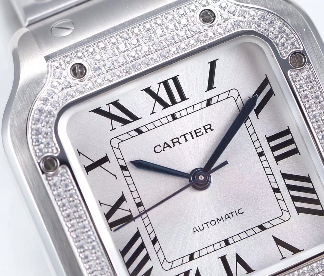 CARTIER SANTOS LADY 35.1MM AUTOMATIC SILVER DIAMOND BEZEL
