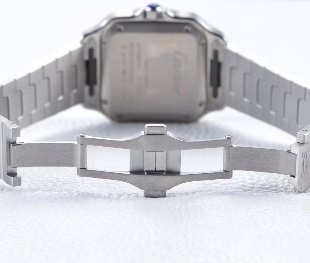 CARTIER SANTOS LADY 35.1MM AUTOMATIC SILVER DIAMOND BEZEL