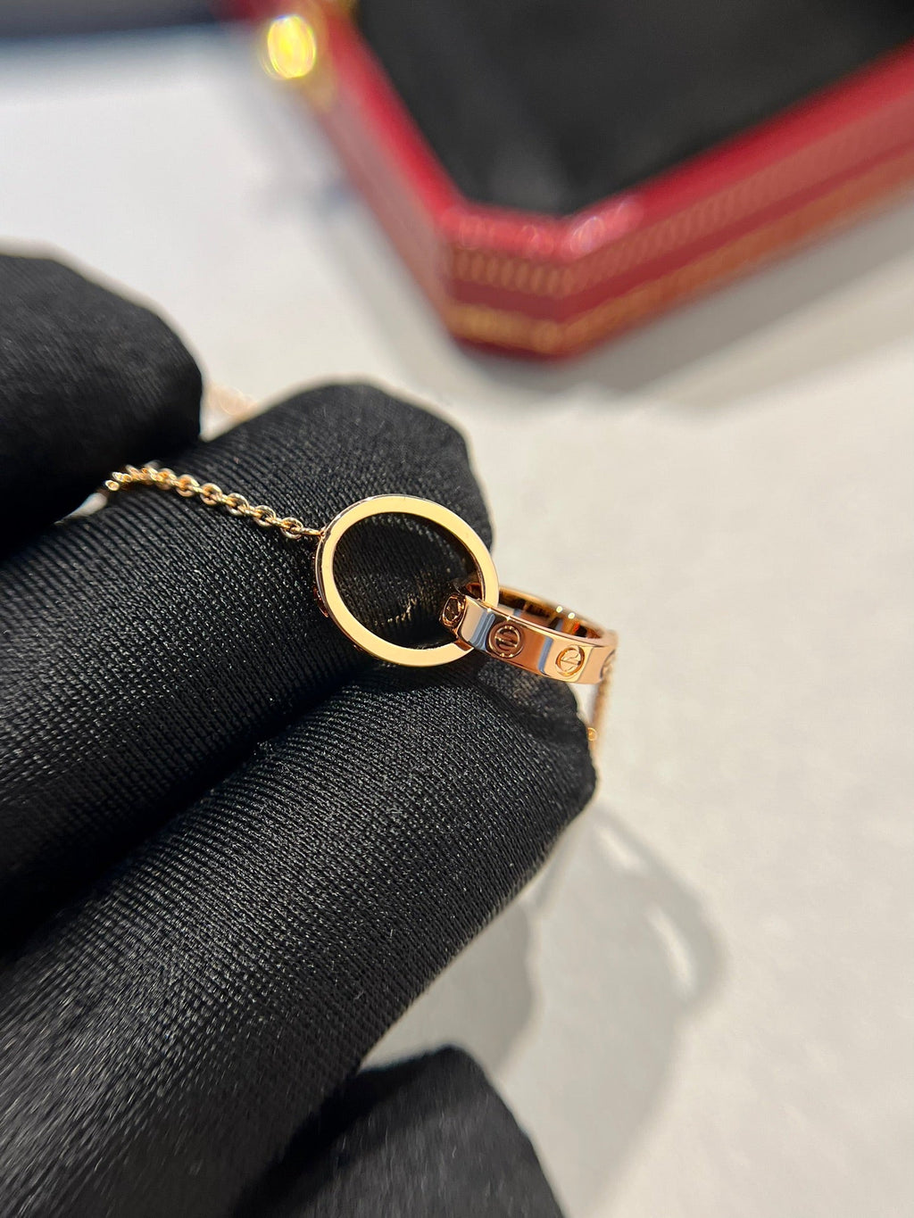 CARTIER LOVE NECKLACE DOUBLE RING PINK GOLD