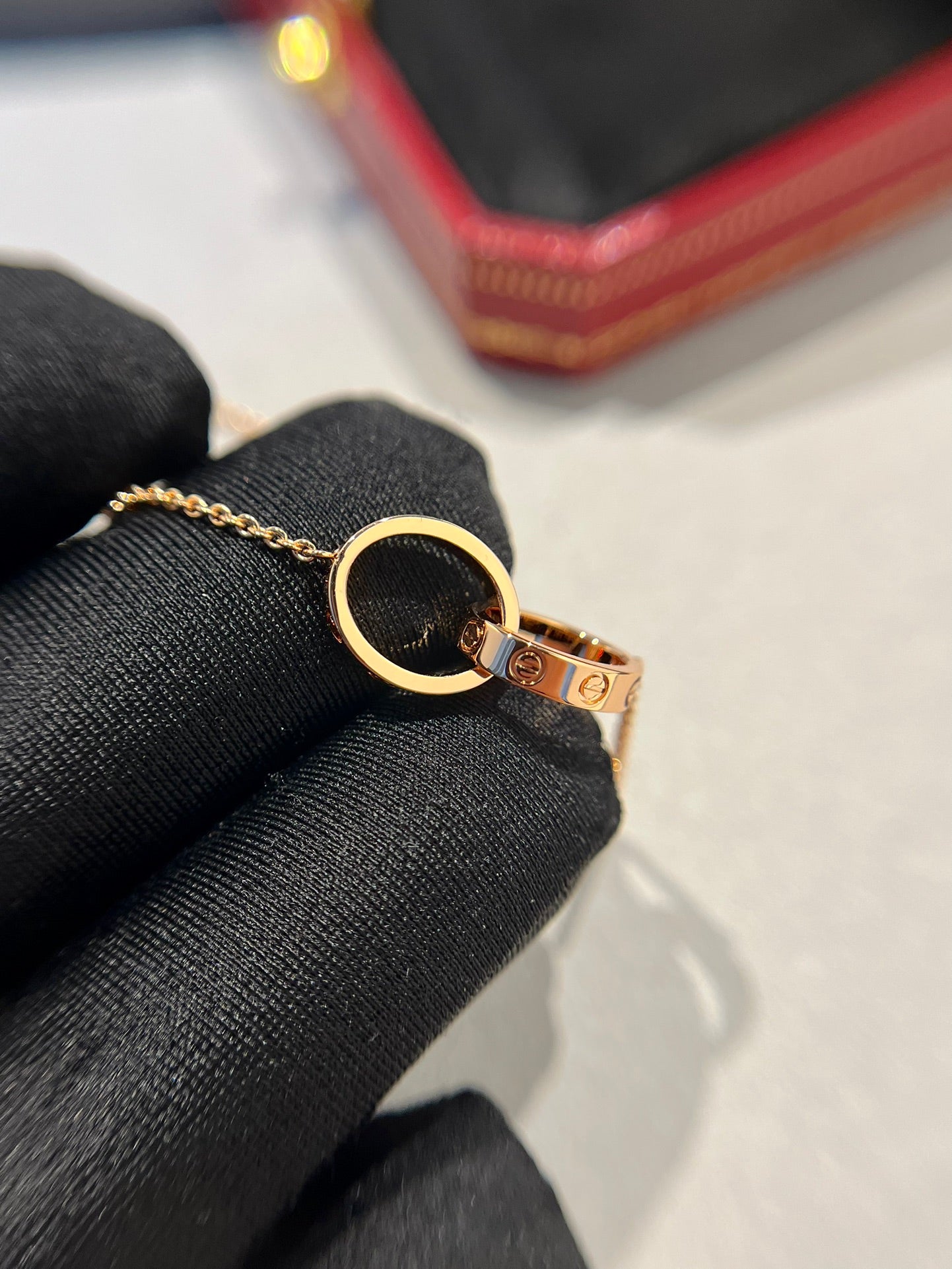 CARTIER LOVE NECKLACE DOUBLE RING PINK GOLD