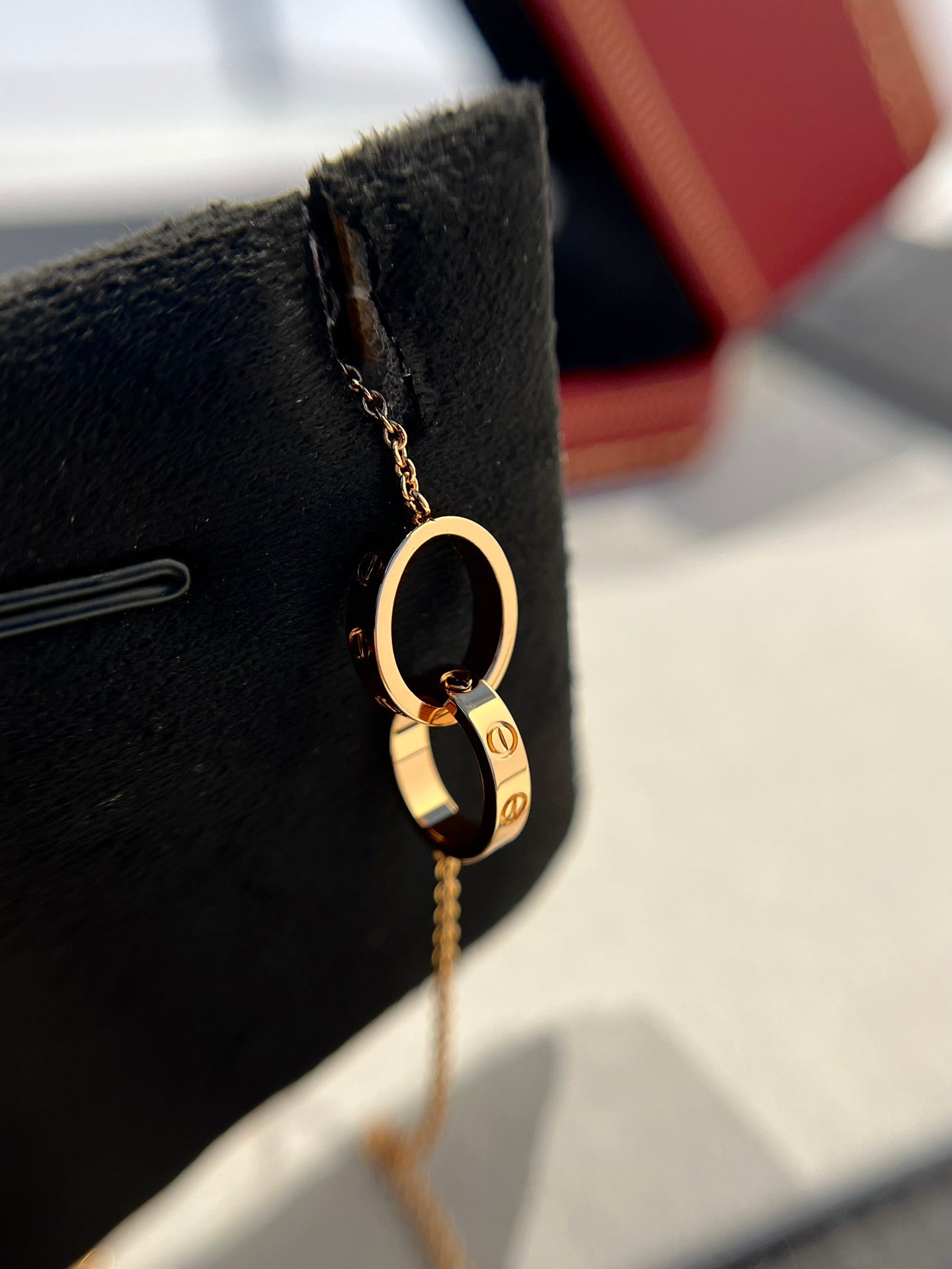 CARTIER LOVE NECKLACE DOUBLE RING PINK GOLD