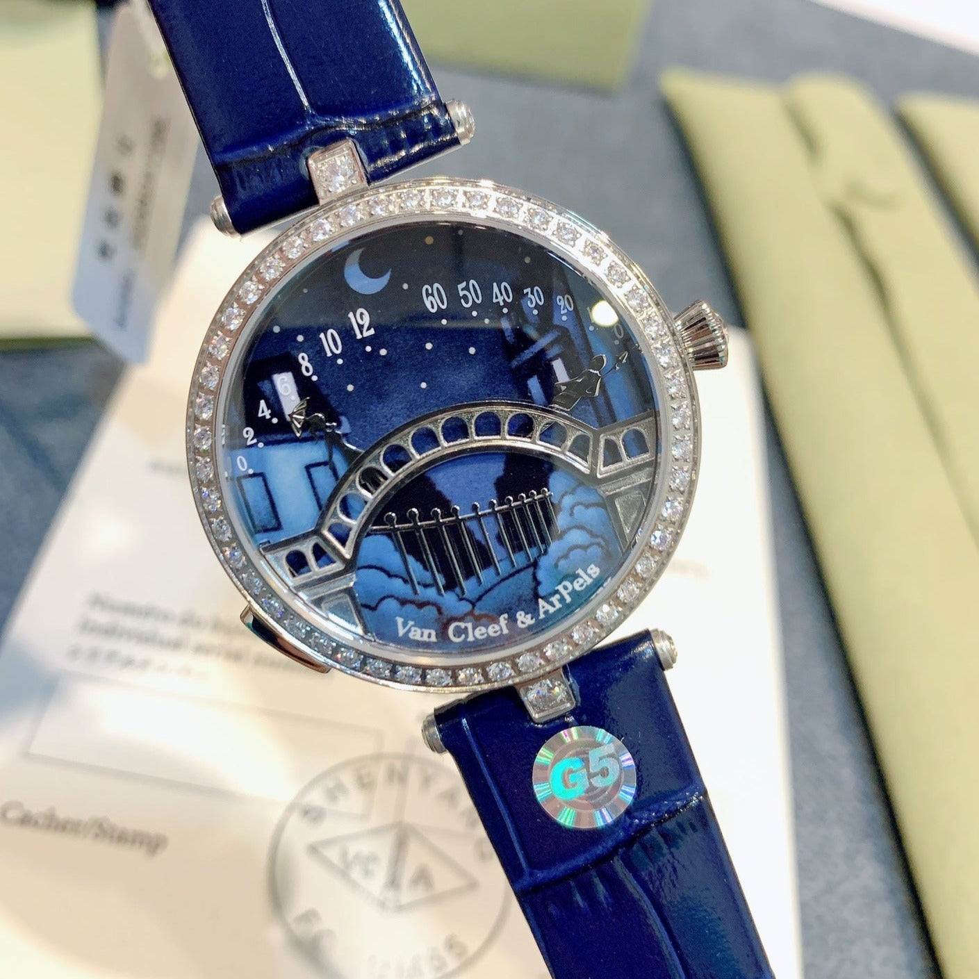 VAN CLEEF & ARPELS LADY ARPELS LOVER BRIDGE BLUE CROCODILE