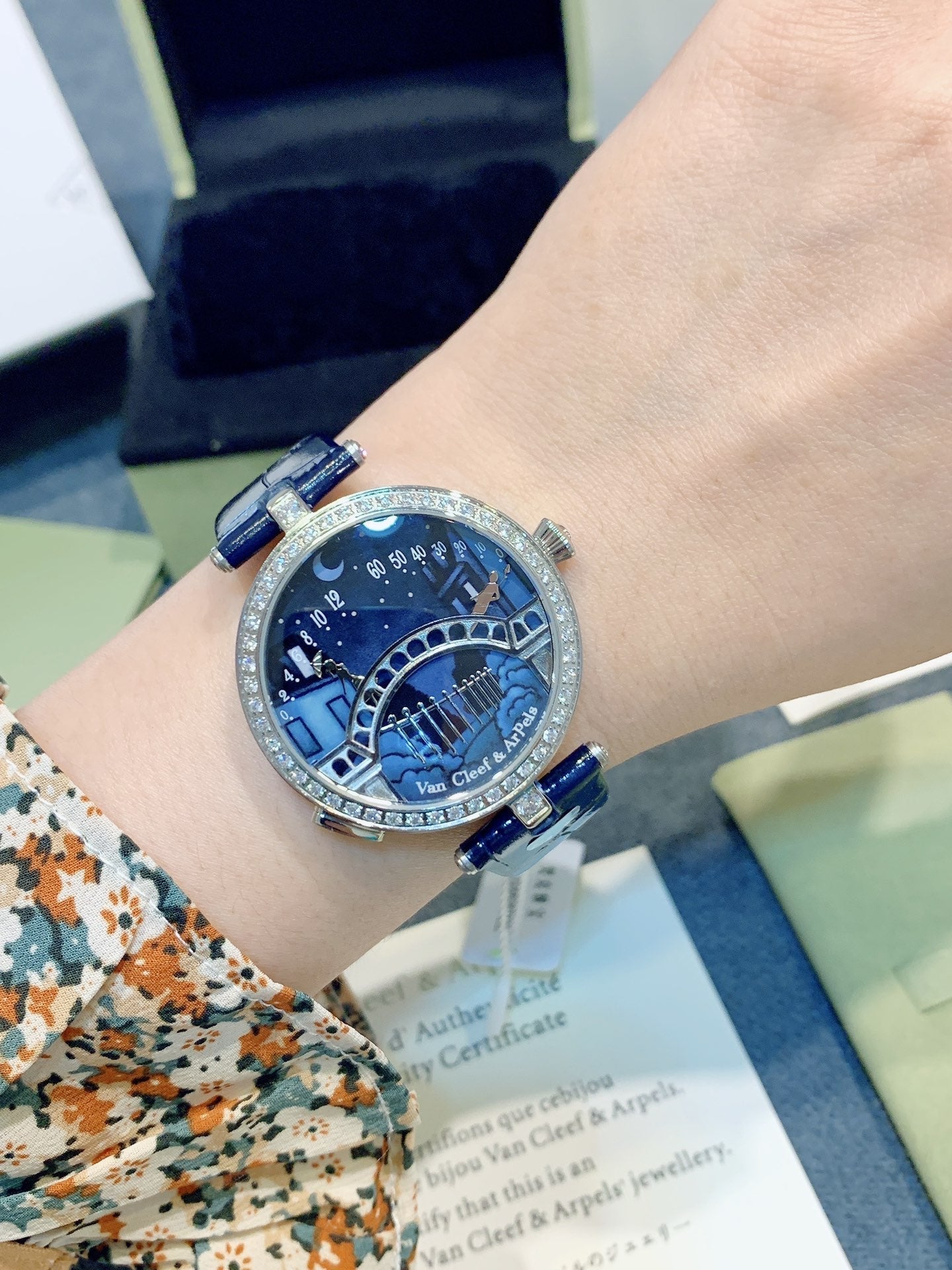 VAN CLEEF & ARPELS LADY ARPELS LOVER BRIDGE BLUE CROCODILE